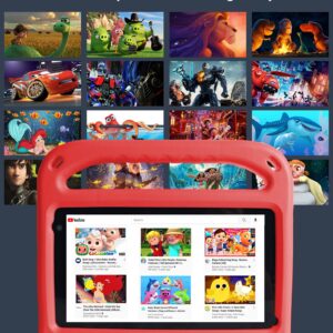 2024 Kids Tablet for Kids Android Tablet 7 inch 128GB Extended Memory, Google Play Installed Parental Control Mode Puzzle Game IPS HD Display, Toddler Tablet with Shock-Proof Case, Red