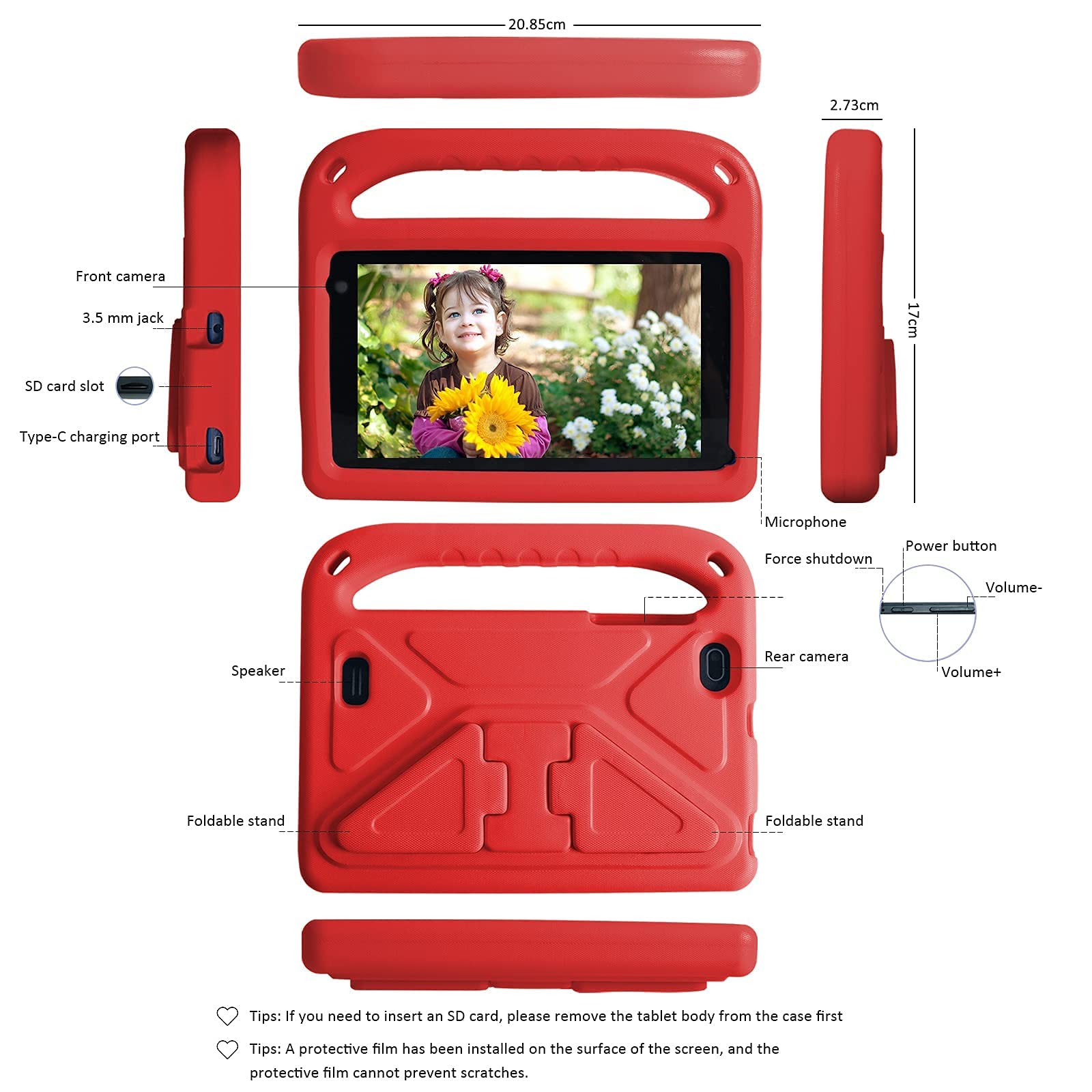 2024 Kids Tablet for Kids Android Tablet 7 inch 128GB Extended Memory, Google Play Installed Parental Control Mode Puzzle Game IPS HD Display, Toddler Tablet with Shock-Proof Case, Red