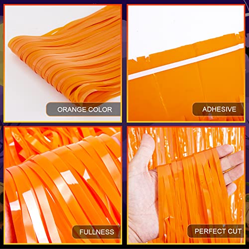 LOLStar Halloween Party Decoration, 3 Pack Orange Photo Booth Props, 3.3 X 6.6 ft Halloween Foil Fringe Curtains, Halloween Party Photo Backdrop, Halloween Streamers for Halloween Party Supplies