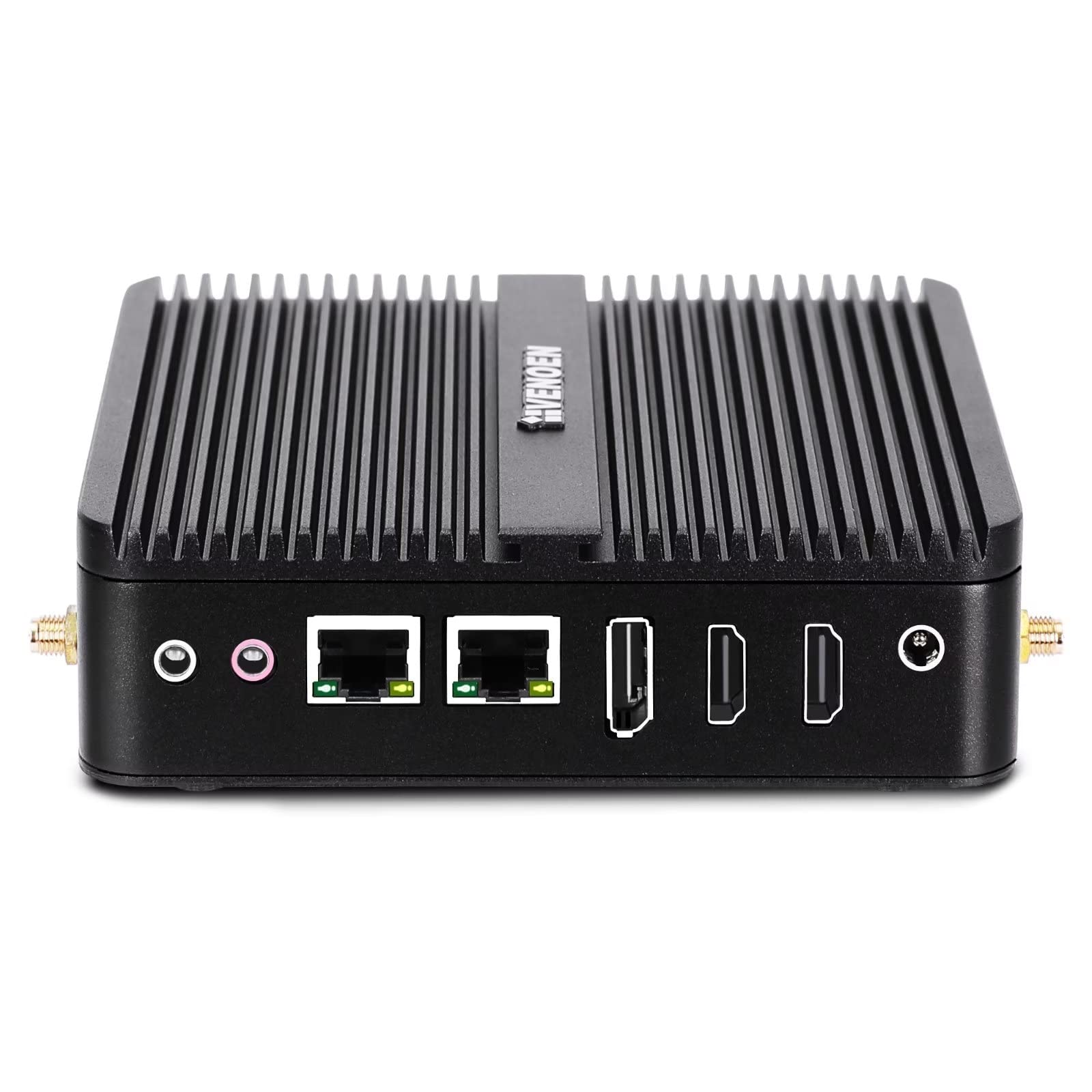 VENOEN Fanless Mini PC Windows 11, 12th Gen Celeron J6412, 8GB DDR4 RAM, 256GB SSD, 2.5inch SATA, Dual HD-MI, DP, 3-Display, 2* DB9 COM, 2* RJ45 LAN, Mini PCI E WiFi, BT, Small Computer, Low Power