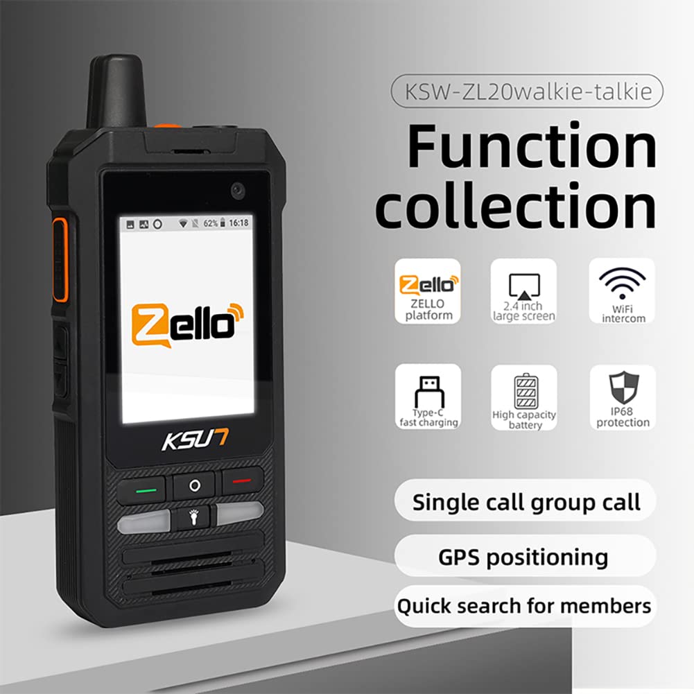 Walkie Talkie Phone Zello 4G Network Radio 100 Miles Long Range Handheld Smartphone WiFi Camera 2.4 Inch Screen Android KSUN ZL20