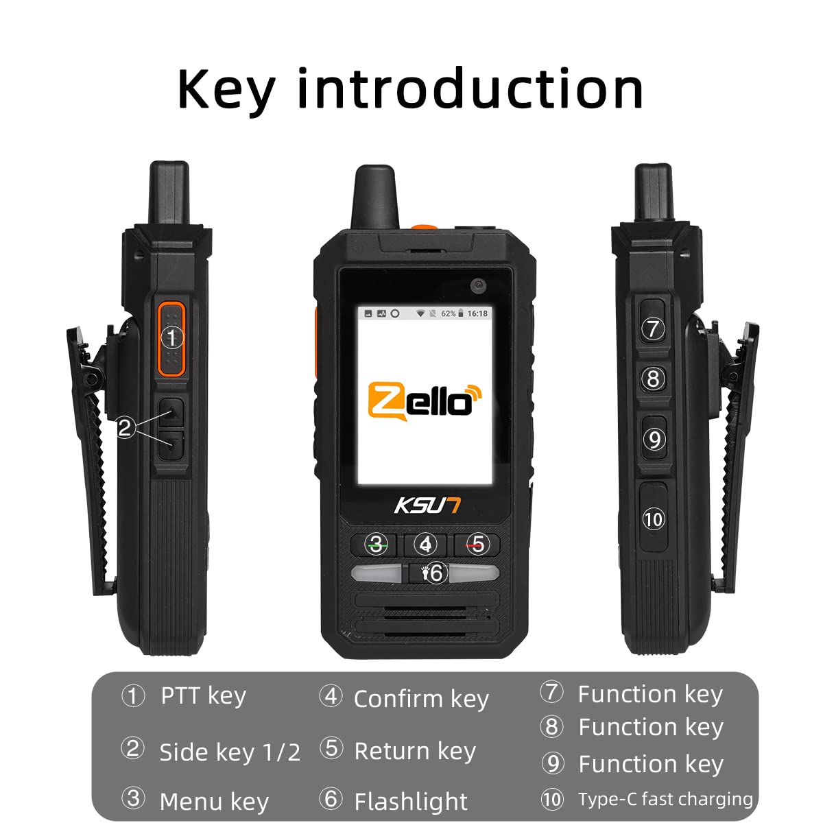 Walkie Talkie Phone Zello 4G Network Radio 100 Miles Long Range Handheld Smartphone WiFi Camera 2.4 Inch Screen Android KSUN ZL20