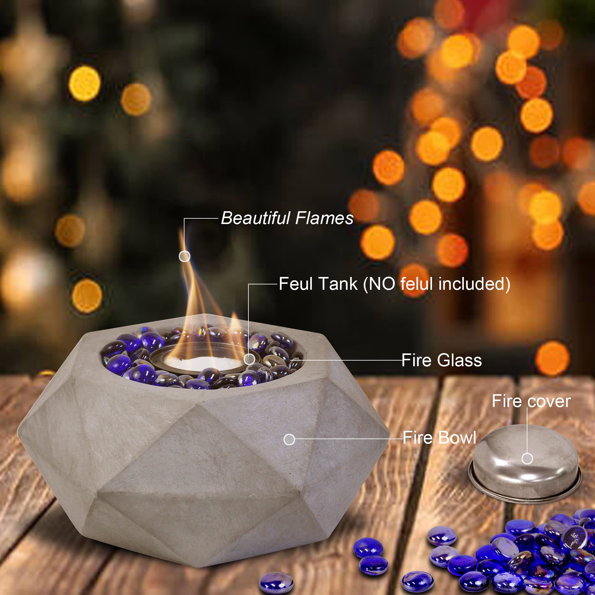 Greyhoo Tabletop Fire Pit, Alcohol Fireplace for Indoor Outdoor, Fire Bowl Clean Burning Bio Ethanol Ventless Fireplace