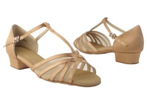 very fine dance shoes - ladies classic practice - 16612ft 1" heel & one foldable brush (random color) bundle (tan satin & flesh mesh, numeric_9)