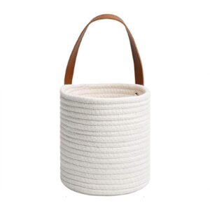 cotton rope basket with handle for baby laundry basket toy storage blanket storage hanging basket round multi-purpose woven wall rope basket for home white s