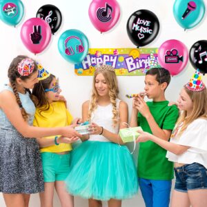 45 Pieces 12 Inch Music Themed Party Balloons Music Note Signs Birthday Party Latex Balloons with 1 Roll Ribbon Music Party Supplies for Boys Girls Adults Music Birthday Party DJ Short Video Party