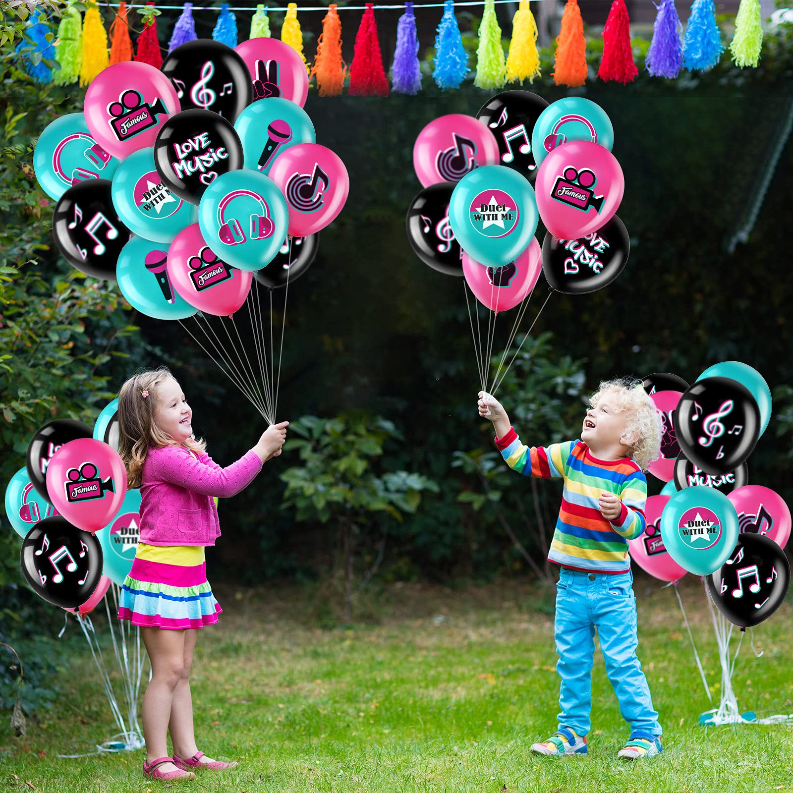 45 Pieces 12 Inch Music Themed Party Balloons Music Note Signs Birthday Party Latex Balloons with 1 Roll Ribbon Music Party Supplies for Boys Girls Adults Music Birthday Party DJ Short Video Party