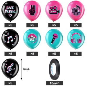 45 Pieces 12 Inch Music Themed Party Balloons Music Note Signs Birthday Party Latex Balloons with 1 Roll Ribbon Music Party Supplies for Boys Girls Adults Music Birthday Party DJ Short Video Party