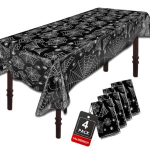 halloween tablecloth plastic 4packs 54 x 108 rectangular black spider web disposable table cover waterproof spillproof table cloth - perfect for halloween decoration halloween dinner halloween party