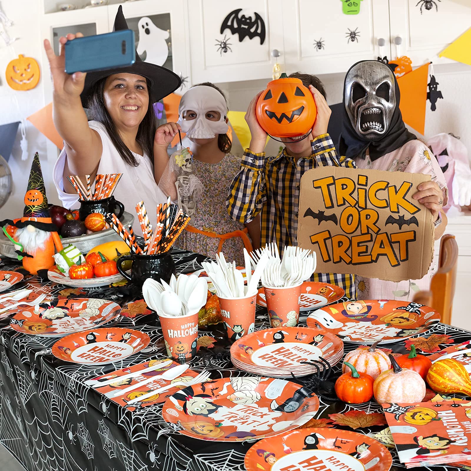 Halloween Tablecloth Plastic 4PACKS 54 X 108 Rectangular Black Spider Web Disposable Table Cover Waterproof Spillproof Table Cloth - Perfect for Halloween Decoration Halloween Dinner Halloween Party