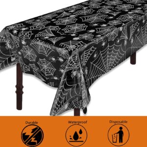 Halloween Tablecloth Plastic 4PACKS 54 X 108 Rectangular Black Spider Web Disposable Table Cover Waterproof Spillproof Table Cloth - Perfect for Halloween Decoration Halloween Dinner Halloween Party