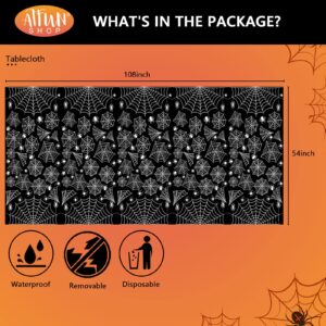 Halloween Tablecloth Plastic 4PACKS 54 X 108 Rectangular Black Spider Web Disposable Table Cover Waterproof Spillproof Table Cloth - Perfect for Halloween Decoration Halloween Dinner Halloween Party