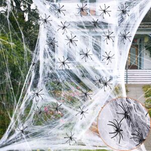 labrostar 1100 sqft spider webs halloween decorations with 80 spiders fake spider web spooky cobwebs halloween decorations outdoor indoor party yard home supplies
