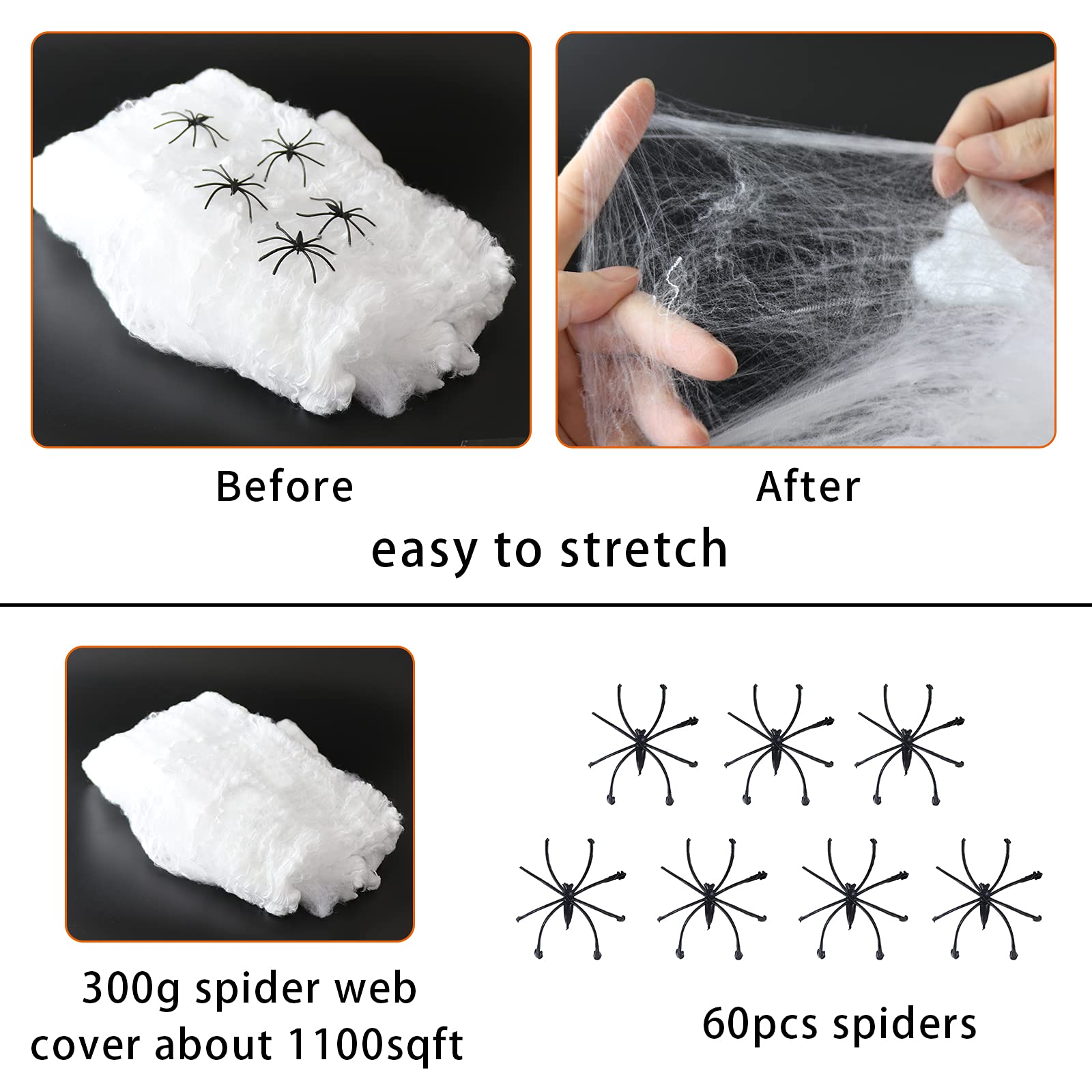 Labrostar 1100 Sqft Spider Webs Halloween Decorations with 80 Spiders Fake Spider Web Spooky Cobwebs Halloween Decorations Outdoor Indoor Party Yard Home Supplies