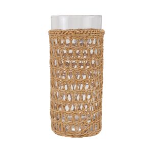 doitool rattan glass cup drinking glasses, clear glass cocktail cup beverage drinking cup for water juice beer coffee