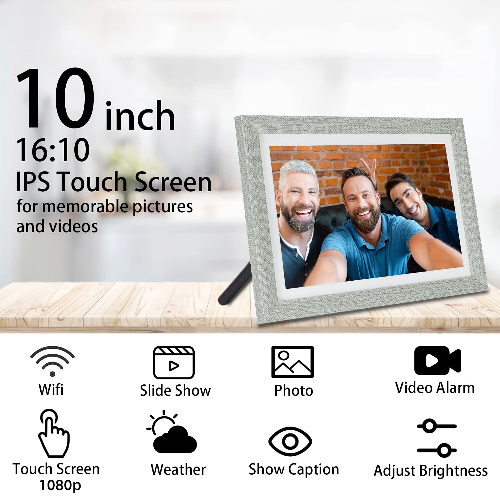 Digital Photo Frame WiFi 10 Inch Touch Screen,HAOVM HD IPS Display Digital Picture Frame with 16GB Storage, Auto-Rotate, Motion Sensor, Easy Setup to Share Photos & Videos Email,Cloud,via VPhoto APP