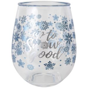 c.r. gibson qwg2o-22632 up to snow good acrylic stemless wineglass for christmas parties and celebrations, 12 fl. oz.