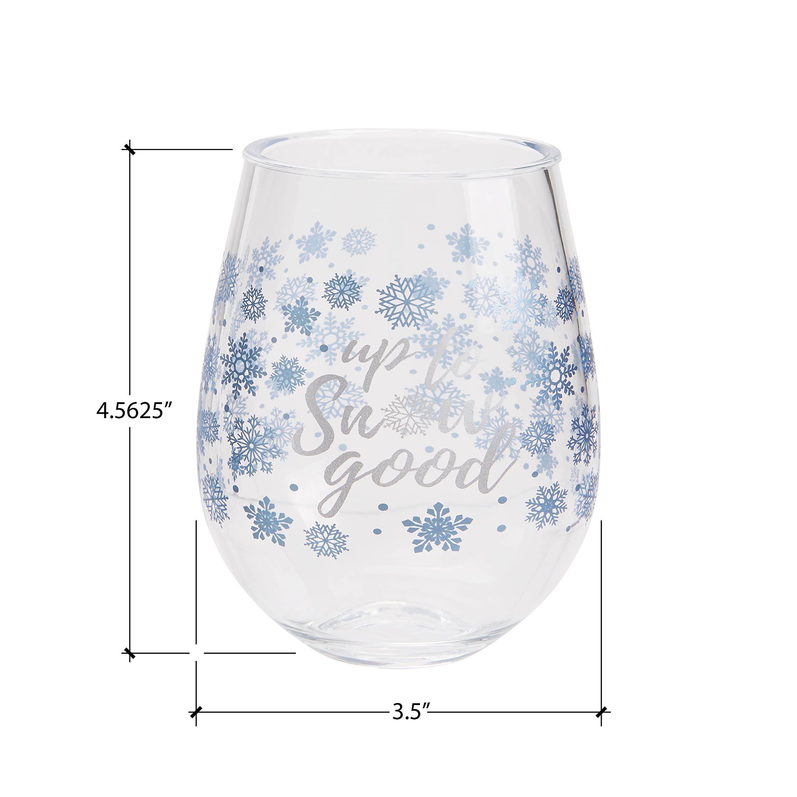 C.R. Gibson QWG2O-22632 Up to Snow Good Acrylic Stemless Wineglass for Christmas Parties and Celebrations, 12 fl. Oz.