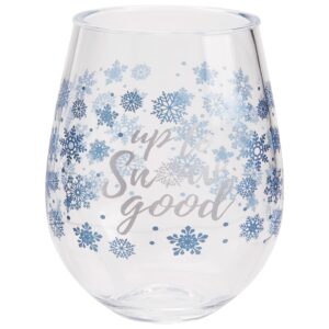 C.R. Gibson QWG2O-22632 Up to Snow Good Acrylic Stemless Wineglass for Christmas Parties and Celebrations, 12 fl. Oz.