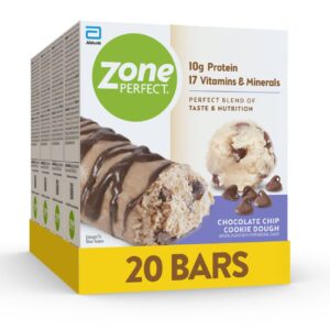 zoneperfect protein bars, 10g protein, 17 vitamins & minerals, nutritious snack bar, chocolate chip cookie dough, 5 count (pack of 4)