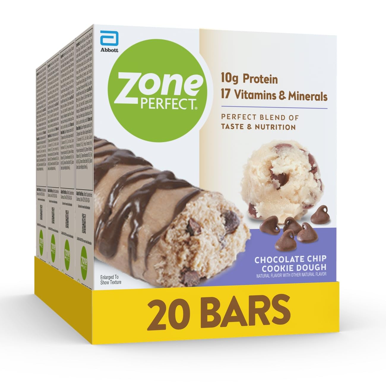 ZonePerfect Protein Bars, 10g Protein, 17 Vitamins & Minerals, Nutritious Snack Bar, Chocolate Chip Cookie Dough, 5 Count (Pack of 4)