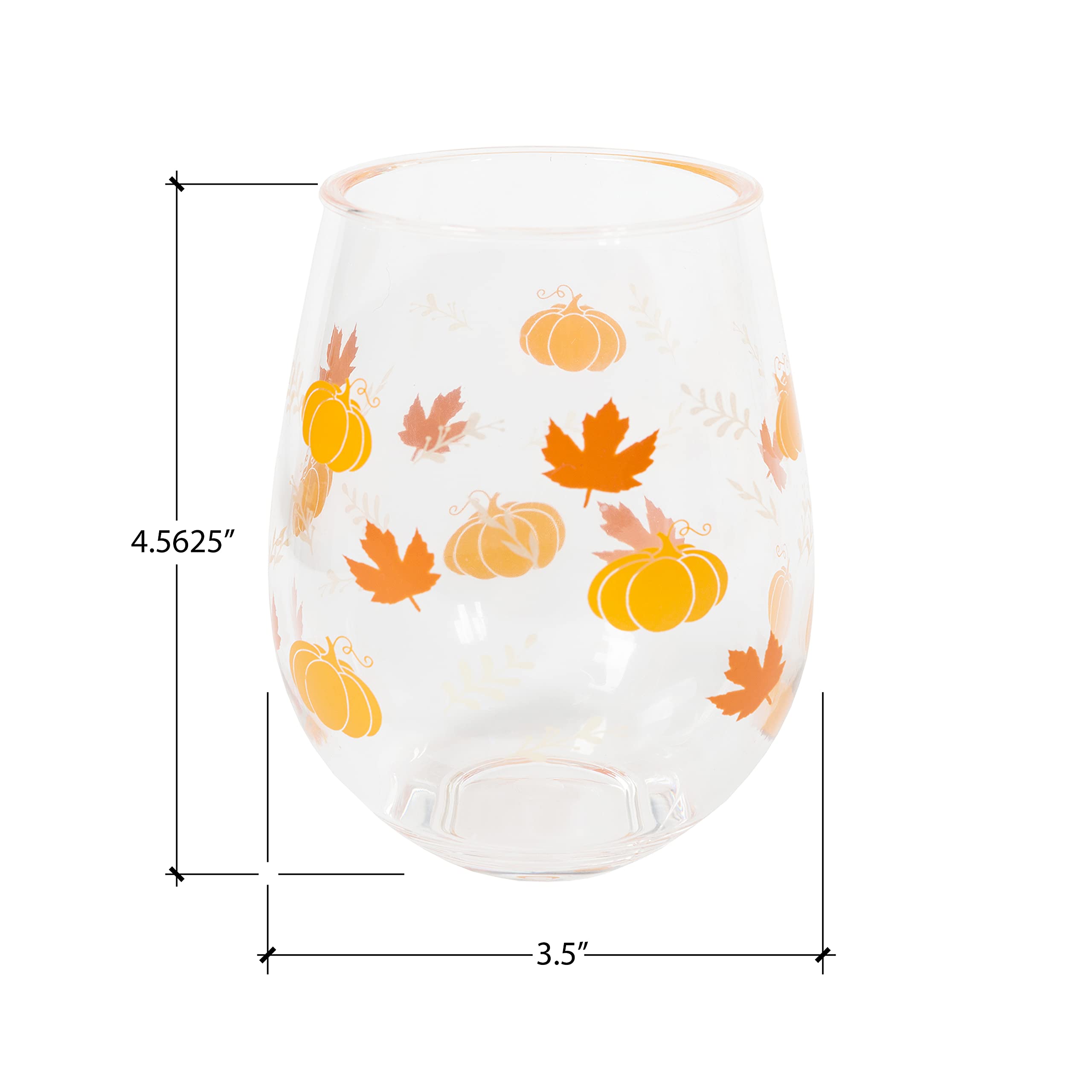 C.R. Gibson QWG2O-24065 Fall Leaves and Pumpkins Acrylic Stemless Wineglass for Thanksgiving and Friendsgiving, 12 fl. Oz.