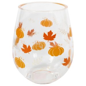 C.R. Gibson QWG2O-24065 Fall Leaves and Pumpkins Acrylic Stemless Wineglass for Thanksgiving and Friendsgiving, 12 fl. Oz.