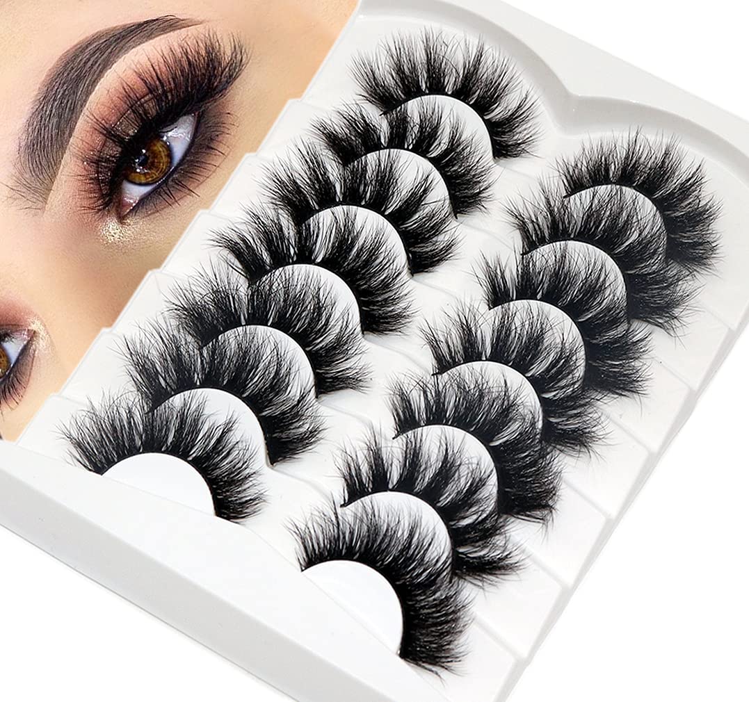 Losha False Lashes Super Fluffy Faux Mink Eyelashes Dramatic Long and Full Fake Eyelashes 7 Pairs Pack Volume Lashes