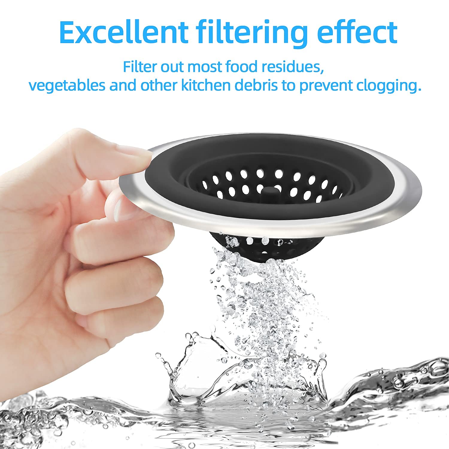 Stainless Silicone Kitchen Set of 2 Sink Strainer, Flexible Silicone Kitchen Sink Drainers, Large Wide Rim 4.5 inch Diameter