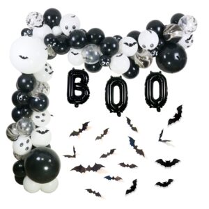 123 pcs halloween balloon arch garland kit, 18" 12" 5" black white latex balloons 18" boo foil balloon with 3d pvc bat halloween decorations pack for halloween decoration halloween party supplies