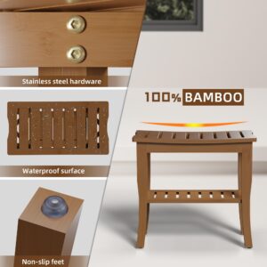 Bamboo Shower Bench with Shelf-Waterproof Wood Shower Stool for Inside Shower Spa Sauna(Walnut)