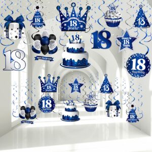 30 pieces happy 18th birthday party hanging swirls decorations, navy blue silver black 18th birthday foil swirls ceiling decor for boy men cheers to 18 years birthday anniversary decorations supplies