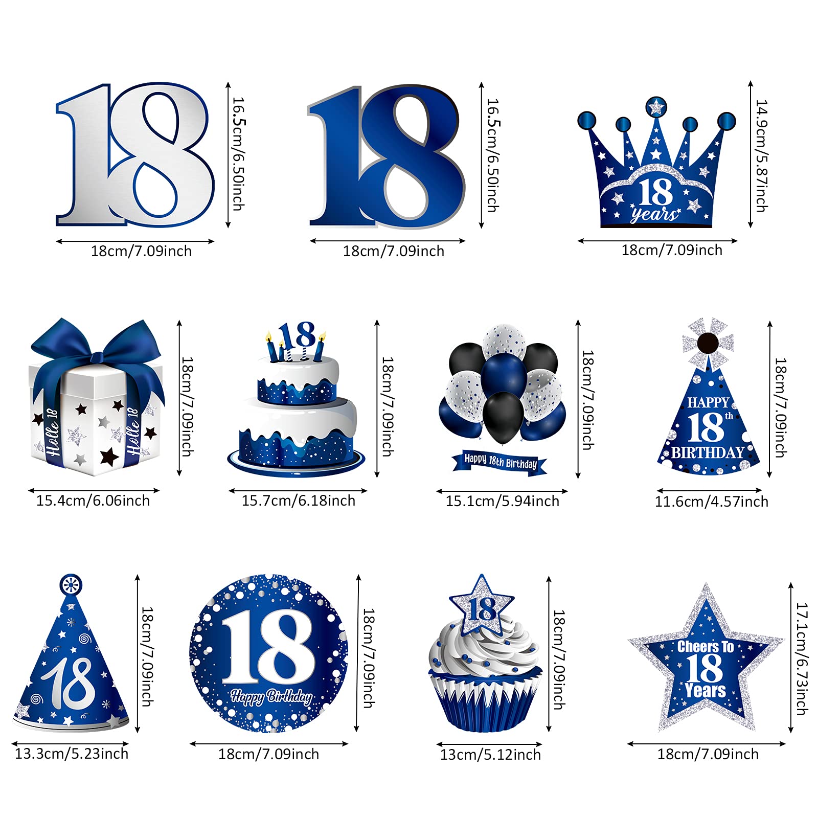 30 Pieces Happy 18th Birthday Party Hanging Swirls Decorations, Navy Blue Silver Black 18th Birthday Foil Swirls Ceiling Decor for Boy Men Cheers to 18 Years Birthday Anniversary Decorations Supplies