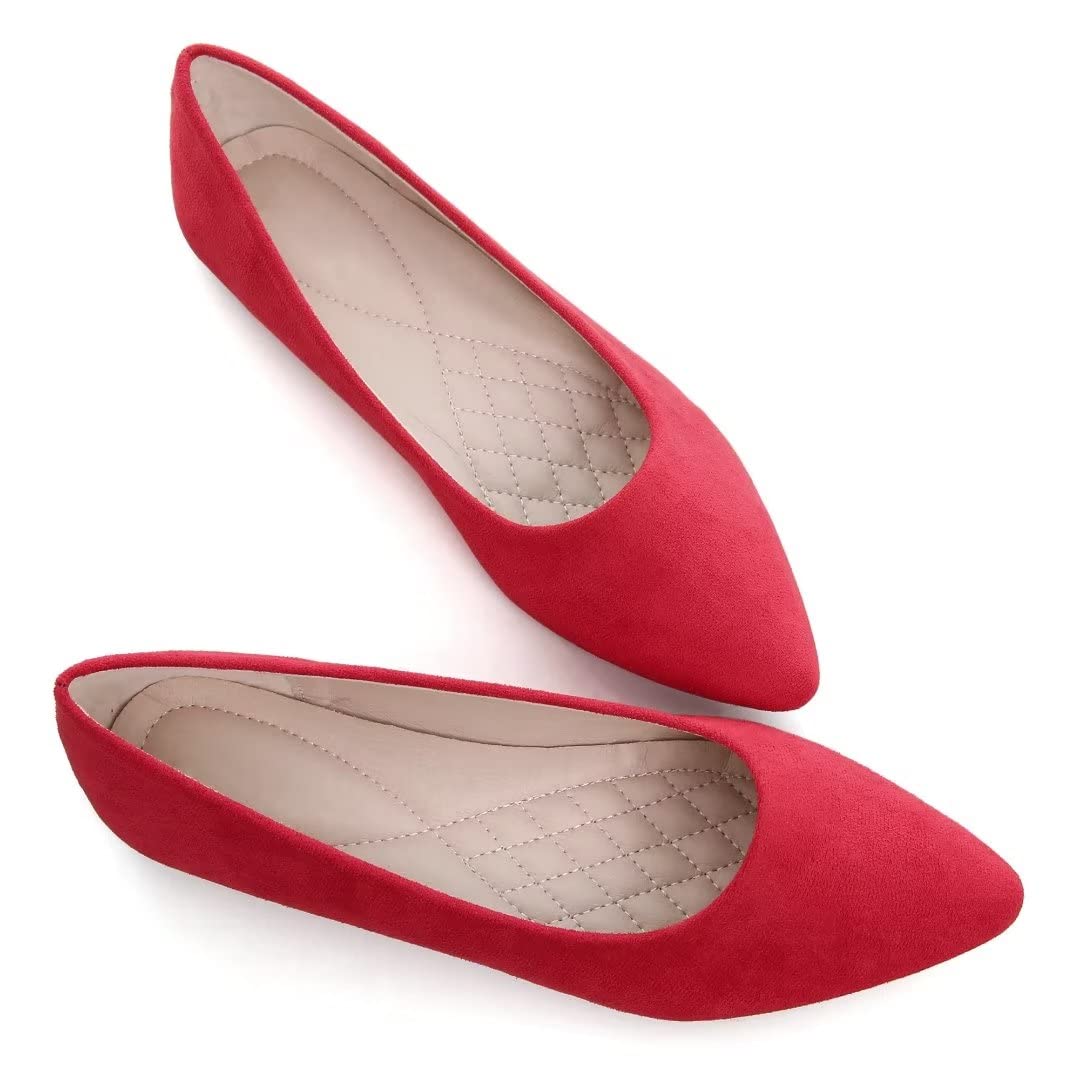 ZTWUTANG Stunner Women Cute Slip-On Ballet Shoes Soft Solid Classic Pointed Toe Flats P Red 41(8.5)