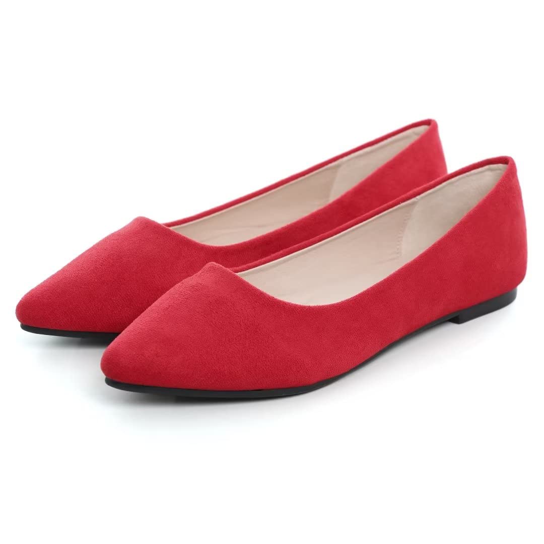 ZTWUTANG Stunner Women Cute Slip-On Ballet Shoes Soft Solid Classic Pointed Toe Flats P Red 41(8.5)