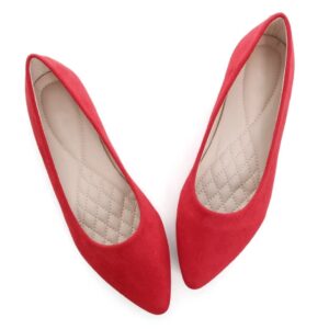 ZTWUTANG Stunner Women Cute Slip-On Ballet Shoes Soft Solid Classic Pointed Toe Flats P Red 41(8.5)