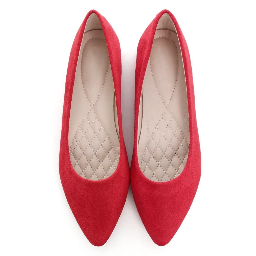 ZTWUTANG Stunner Women Cute Slip-On Ballet Shoes Soft Solid Classic Pointed Toe Flats P Red 41(8.5)