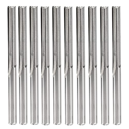 Yakamoz 10Pcs 1/8-Inch Shank Long Straight Router Bits CNC End Mill Bit Set with 1" Cutting Length Flush Trim Router Wood Cutter Woodworking Milling Tool