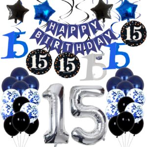 15th birthday decorations for boys girls blue birthday decorations for teenager kids party supplies including happy birthday banner balloons for birthday party decor 15 years old birthday party
