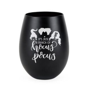 etchpress halloween wine glass, it's just a bunch of hocus pocus black engraved wine glass birthday gifts for horror films lover