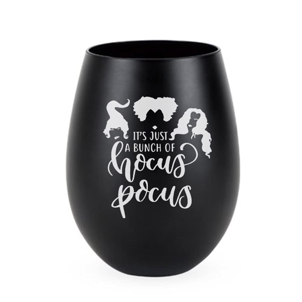 Etchpress Halloween Wine Glass, It's Just a Bunch of Hocus Pocus Black Engraved Wine Glass Birthday Gifts for Horror Films Lover