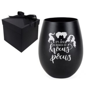 Etchpress Halloween Wine Glass, It's Just a Bunch of Hocus Pocus Black Engraved Wine Glass Birthday Gifts for Horror Films Lover