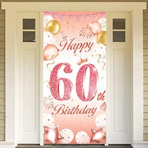 dpkow rose gold 60th birthday party decoration for woman, rose gold 60th birthday banner for backdrop door decoration,60th birthday background banner for garden wall decoration, 185 x 90cm fabric