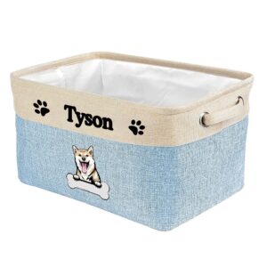 malihong personalized foldable storage basket with cute dog shiba inu collapsible sturdy fabric bone pet toys storage bin cube with handles for organizing shelf home closet, blue and white