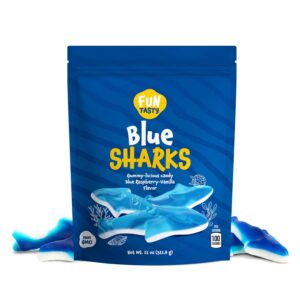 funtasty blue sharks gummy candy, blue raspberry marshmallow flavor - 11-ounce bag
