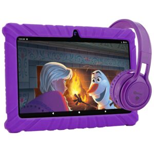 contixo kids tablet bundle v8, 7-inch hd, ages 3-7 toddler learning tablet with camera, wifi, parental control & kid safe bluetooth on the ear headphones bundle purple, perfect for back to school