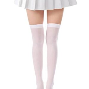 Lastclream Women Costume Thigh High Silk Stockings for Girls Over Knee Socks Cosplay Knee High Hosiery (White)