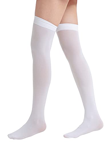 Lastclream Women Costume Thigh High Silk Stockings for Girls Over Knee Socks Cosplay Knee High Hosiery (White)