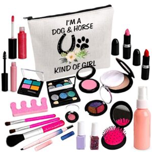 BDPWSS Dog Lover Gifts Horse Makeup Bags For Women Teen Girls I'm a Dog And Horse Kind Of Girl Paw Print Horseshoe Gift For Dog Mom Horse Lover Cowgirl Equestrian Gifts (Dog horse girl)