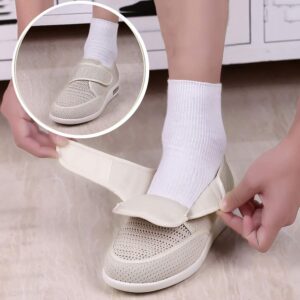 W&Le-Slippers Womens Breathable Mesh Air Cushion Walking Shoes, Wide Width Adjustable Diabetic Edema Sneakers for Elderly(9#, Beige)